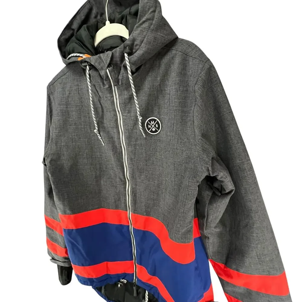 Nomis Ski Snowboard‎ Jacket Mens S Gray Blue Red Hooded Full Zip Parka Winter